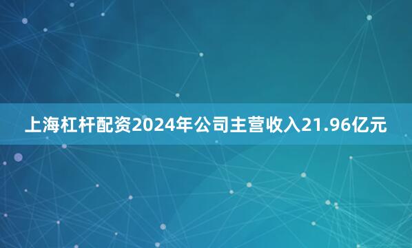 上海杠杆配资2024年公司主营收入21.96亿元